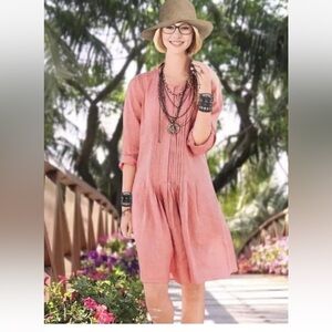 Sundance Pink 100% Linen Long Sleeve Drop Waist Boho Dress Small lagenlook knee